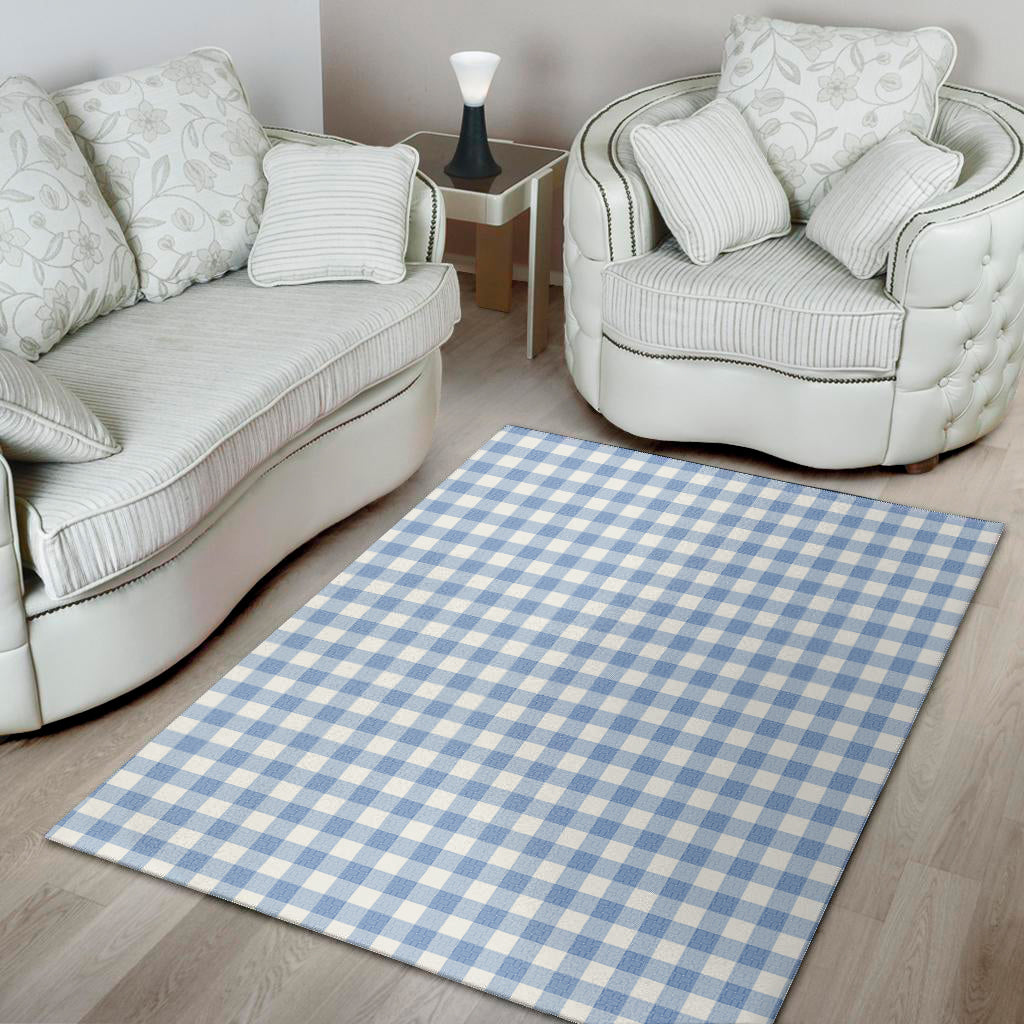 Cornflower Blue And White Gingham Print Area Rug