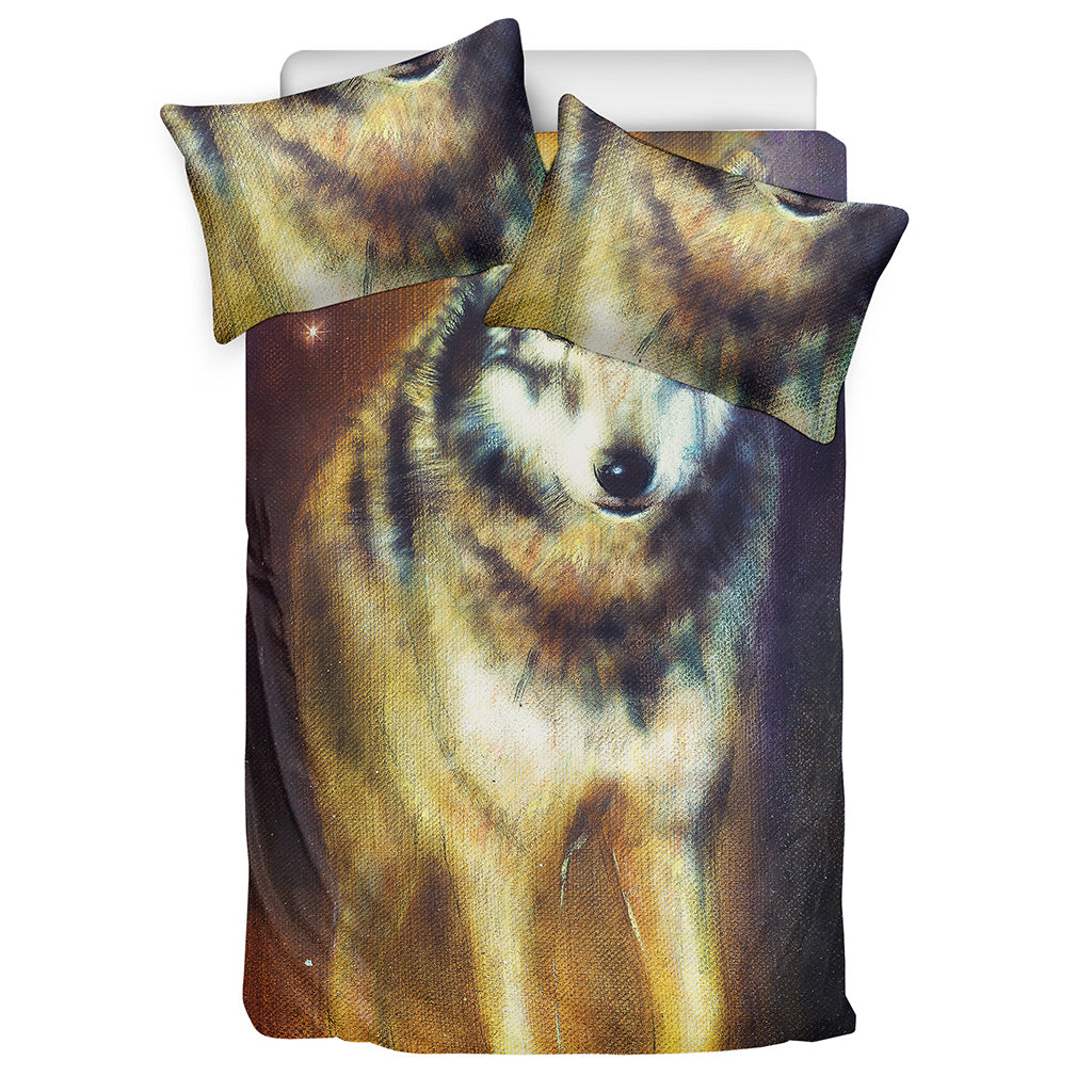 Cosmic Wolf Portrait Print Duvet Cover Bedding Set
