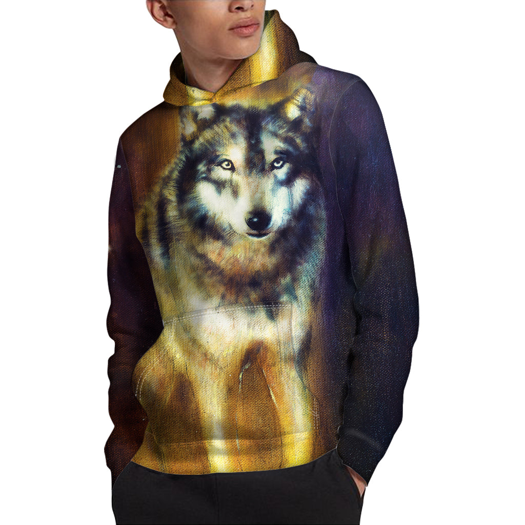 Cosmic Wolf Portrait Print Pullover Hoodie