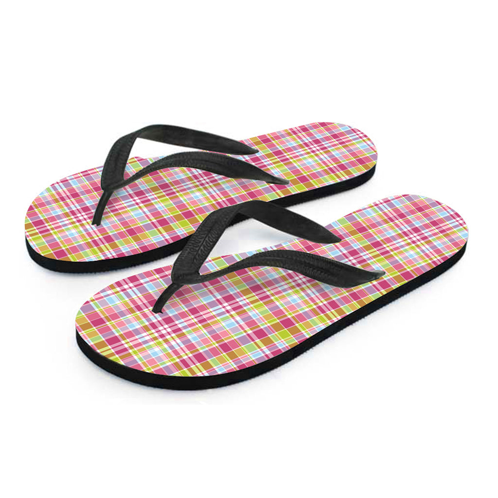 Cotton Candy Pastel Plaid Pattern Print Flip Flops