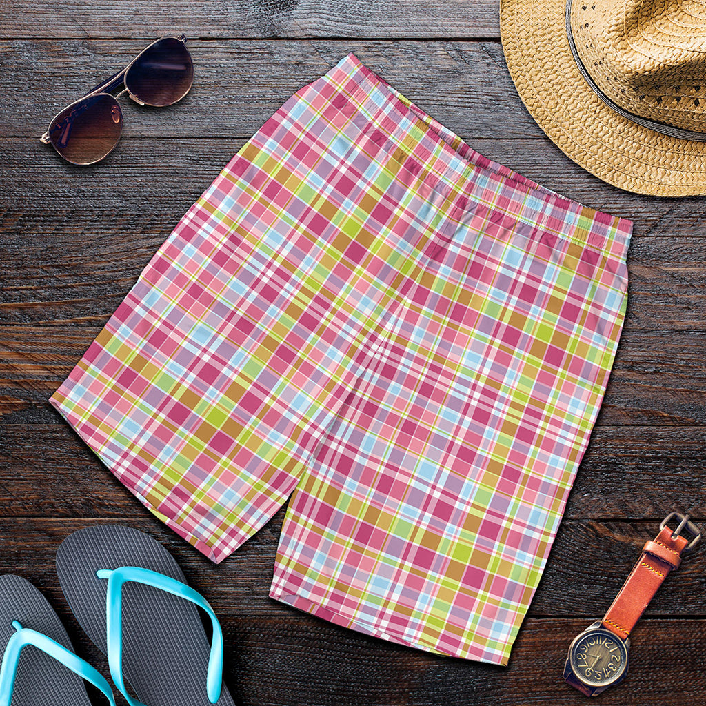 Cotton Candy Pastel Plaid Pattern Print Men's Shorts
