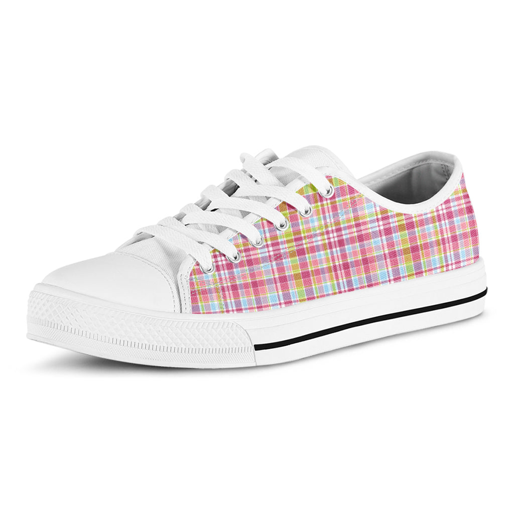 Cotton Candy Pastel Plaid Pattern Print White Low Top Shoes