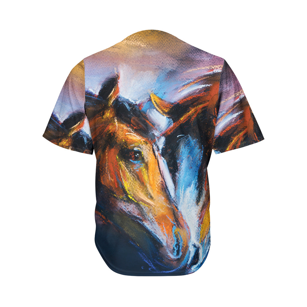 Couple Horses Painting Print Men's Baseball Jersey