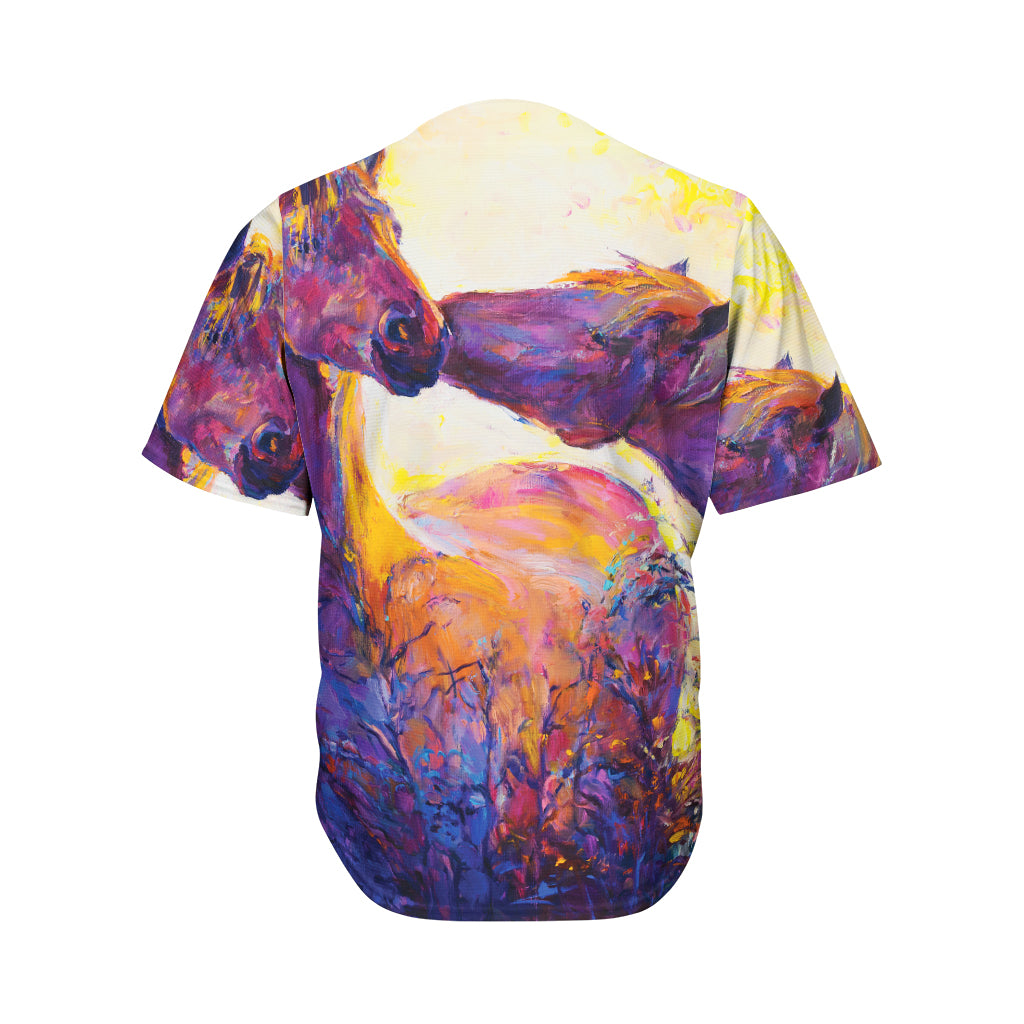 Couple Horses Portrait Print Men's Baseball Jersey