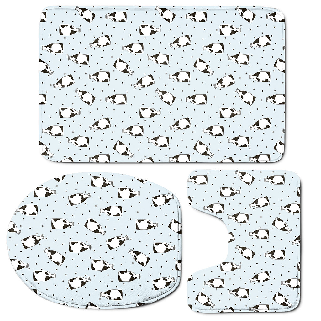 Cow Milk Bottle Pattern Print 3 Piece Bath Mat Set