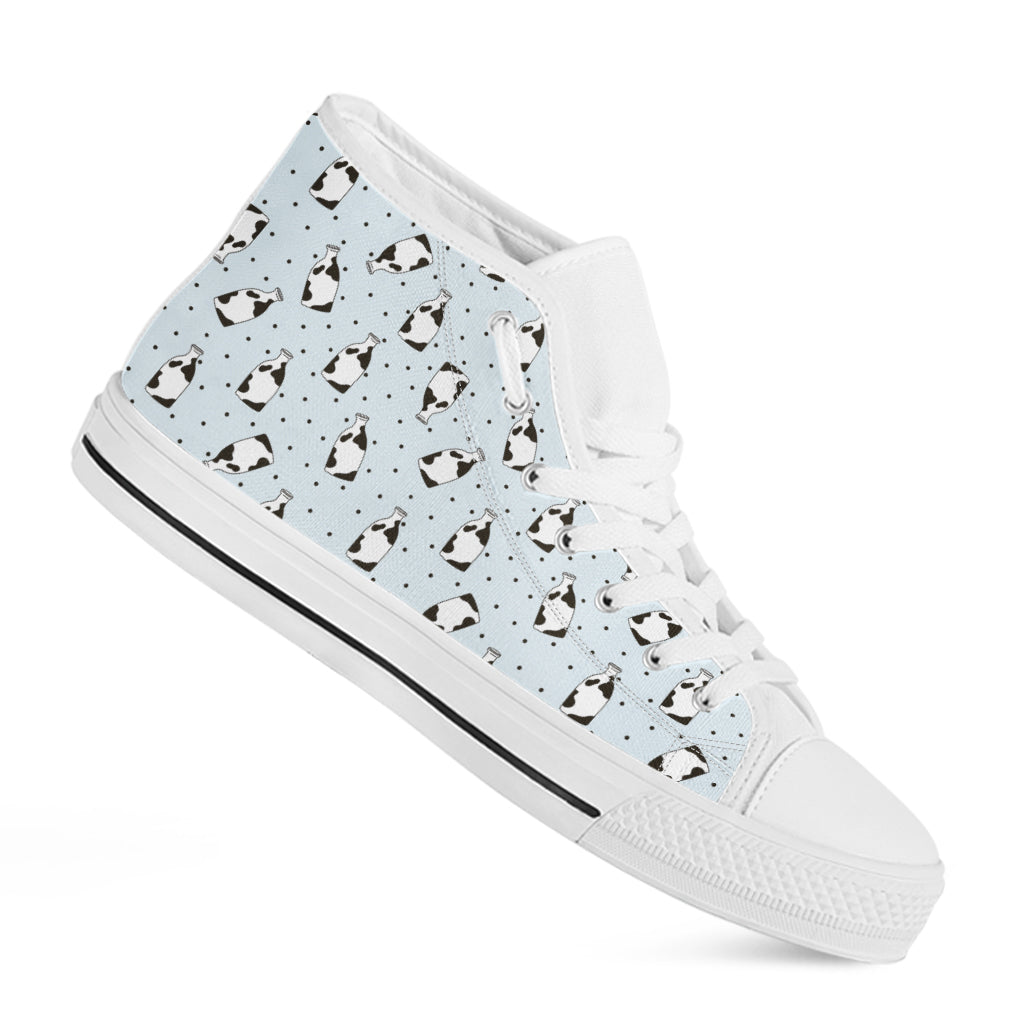 Cow Milk Bottle Pattern Print White High Top Shoes