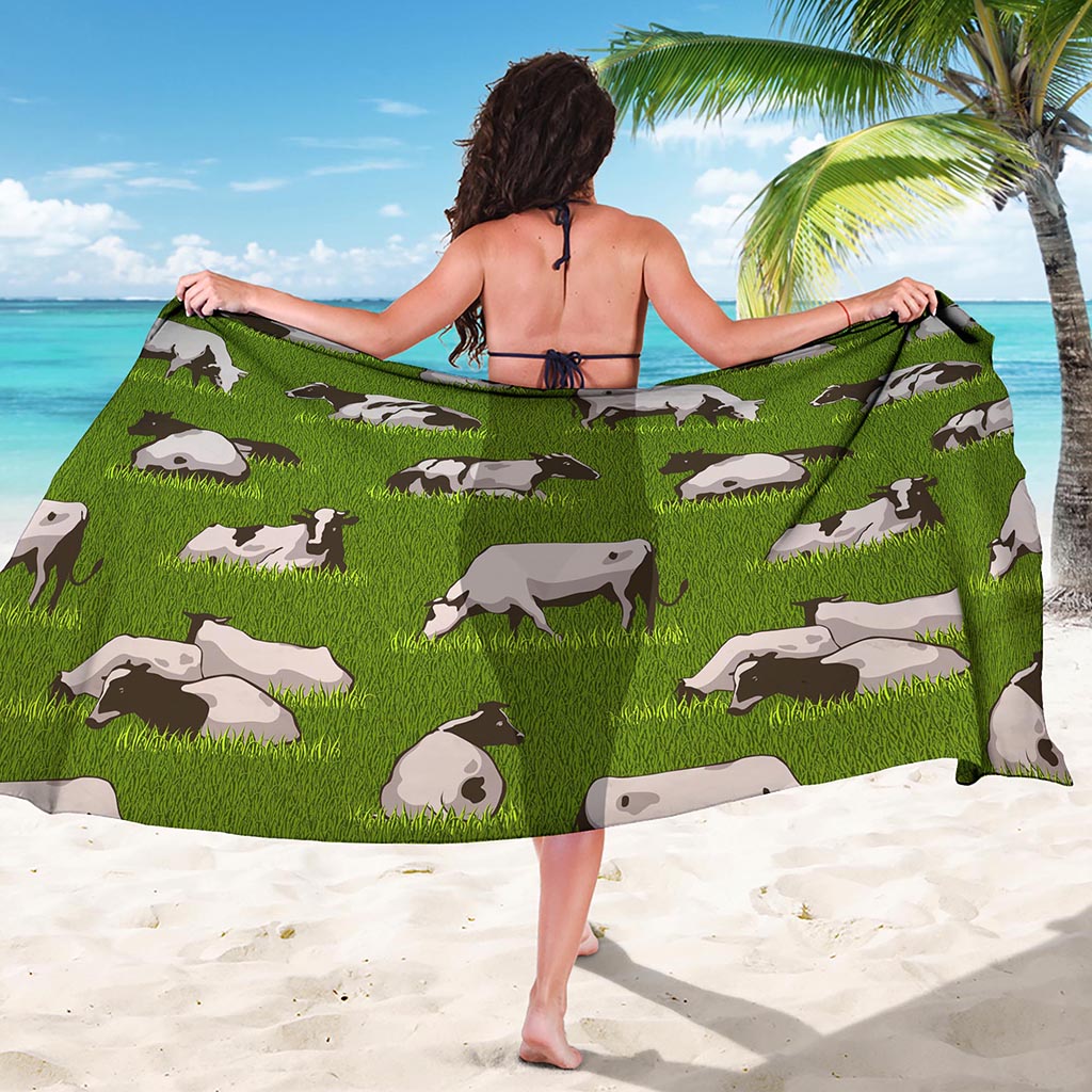Cow On Green Grass Pattern Print Beach Sarong Wrap