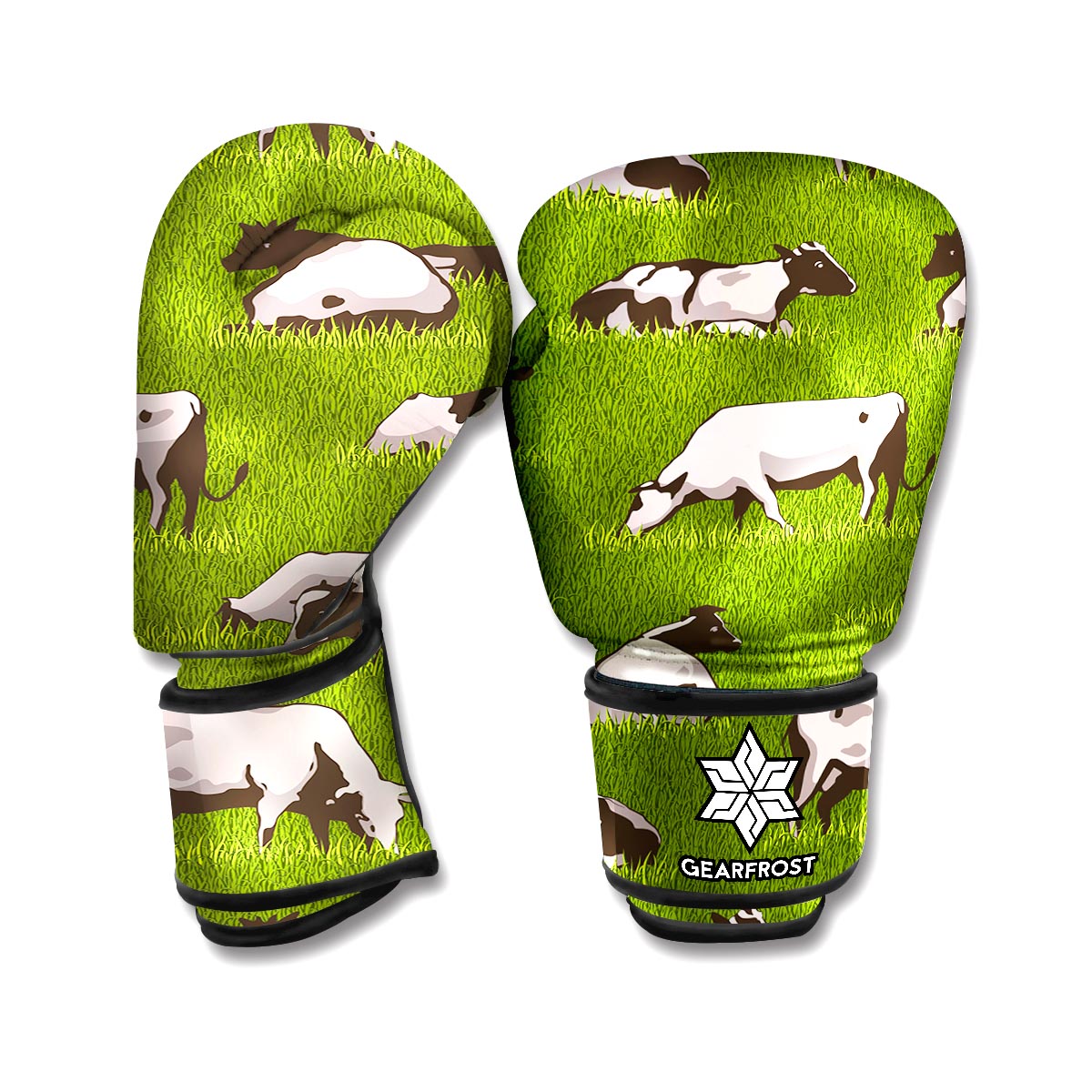 Cow On Green Grass Pattern Print Boxing Gloves