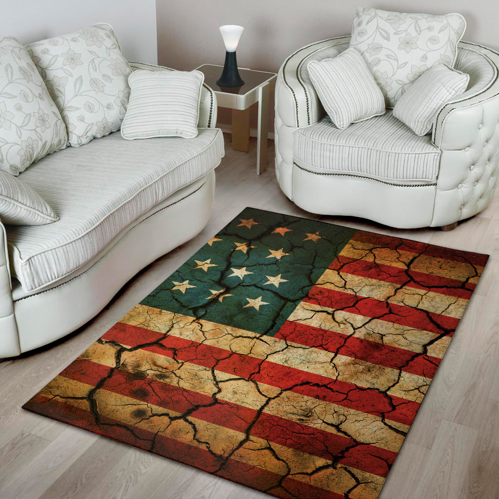Cracked American Flag Print Area Rug