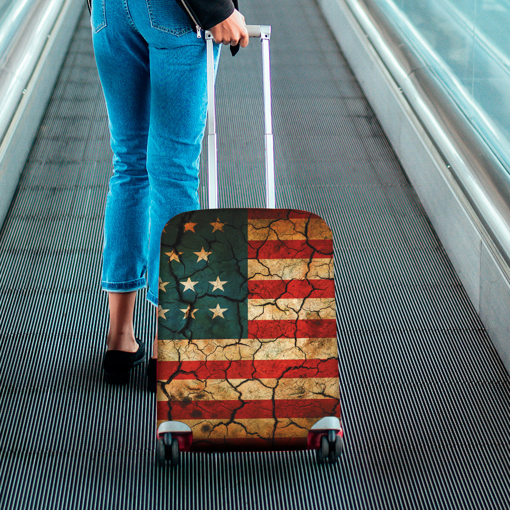 Cracked American Flag Print Luggage Cover