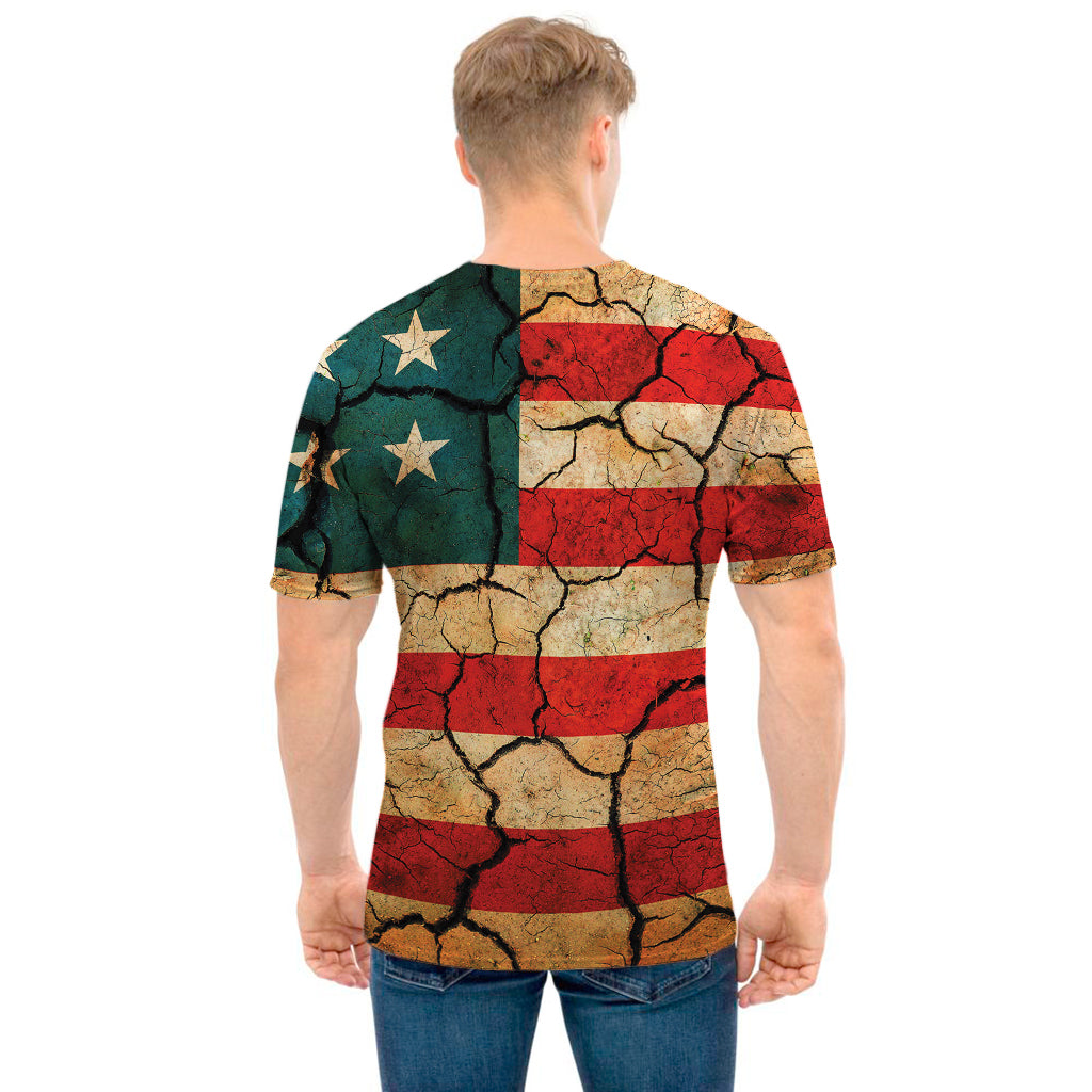 Cracked American Flag Print Men's T-Shirt