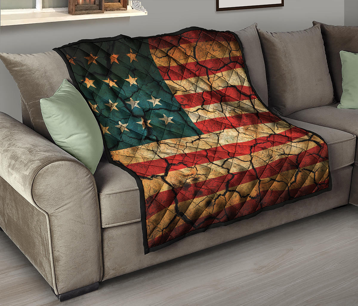 Cracked American Flag Print Quilt