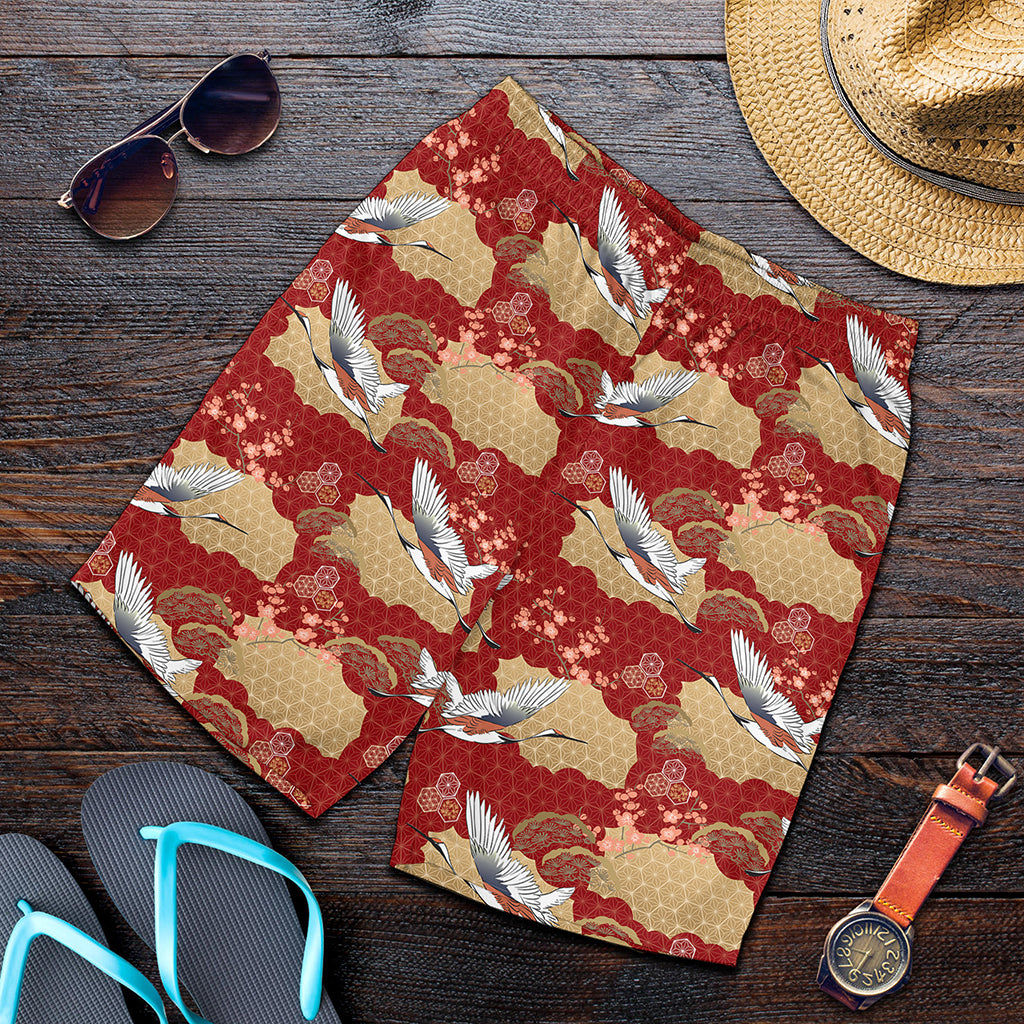 Crane Bird Kimono Pattern Print Men's Shorts