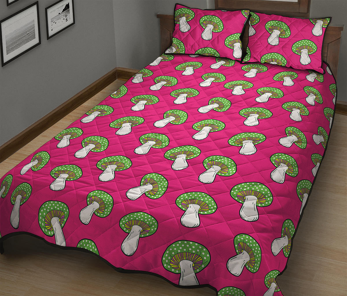 Crazy Mushroom Pattern Print Quilt Bed Set