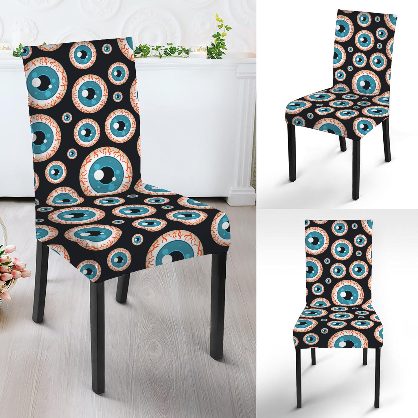 Creepy Eyeball Pattern Print Dining Chair Slipcover