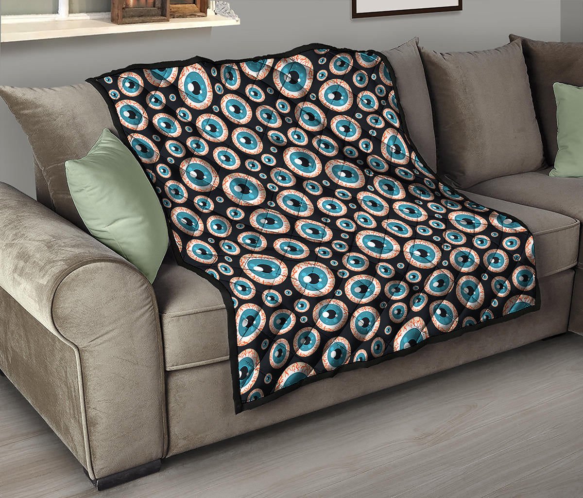 Creepy Eyeball Pattern Print Quilt