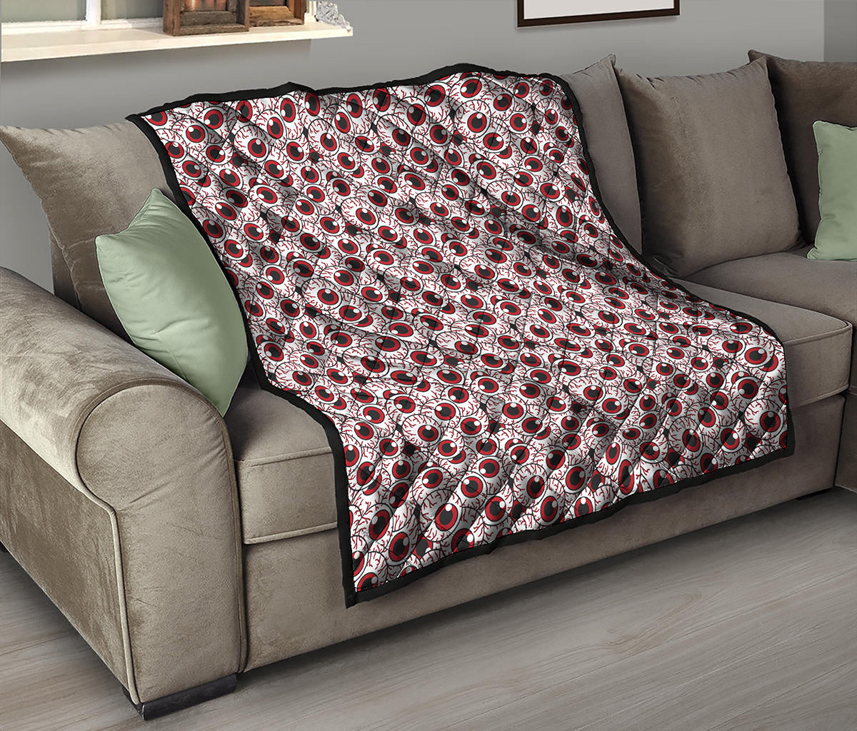 Creepy Red Eyeball Pattern Print Quilt
