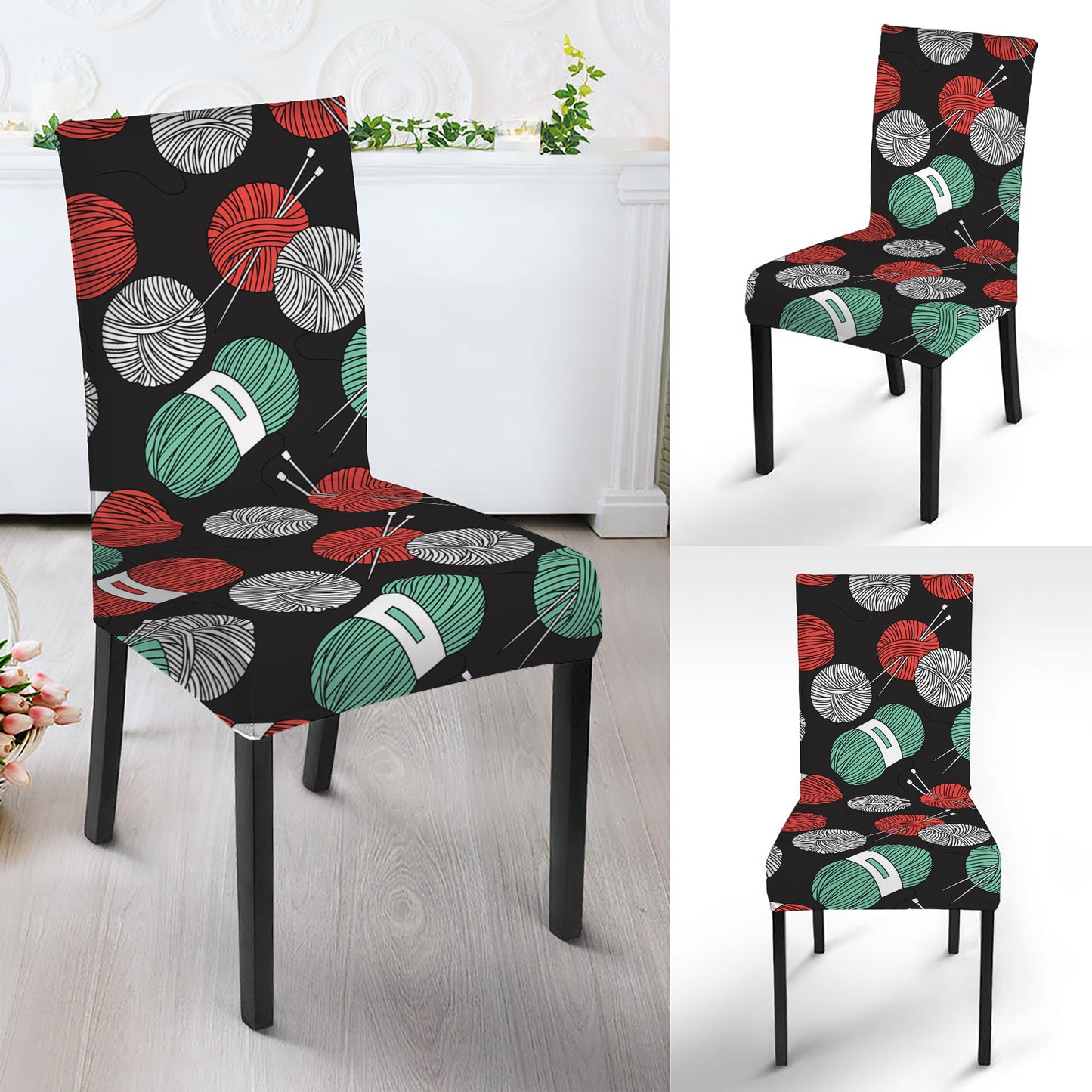 Crochet Yarn Pattern Print Dining Chair Slipcover