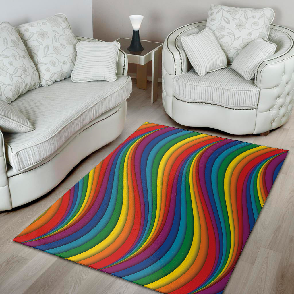 Curved Rainbow Pattern Print Area Rug