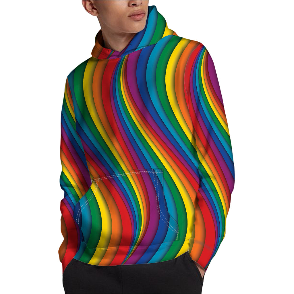 Curved Rainbow Pattern Print Pullover Hoodie