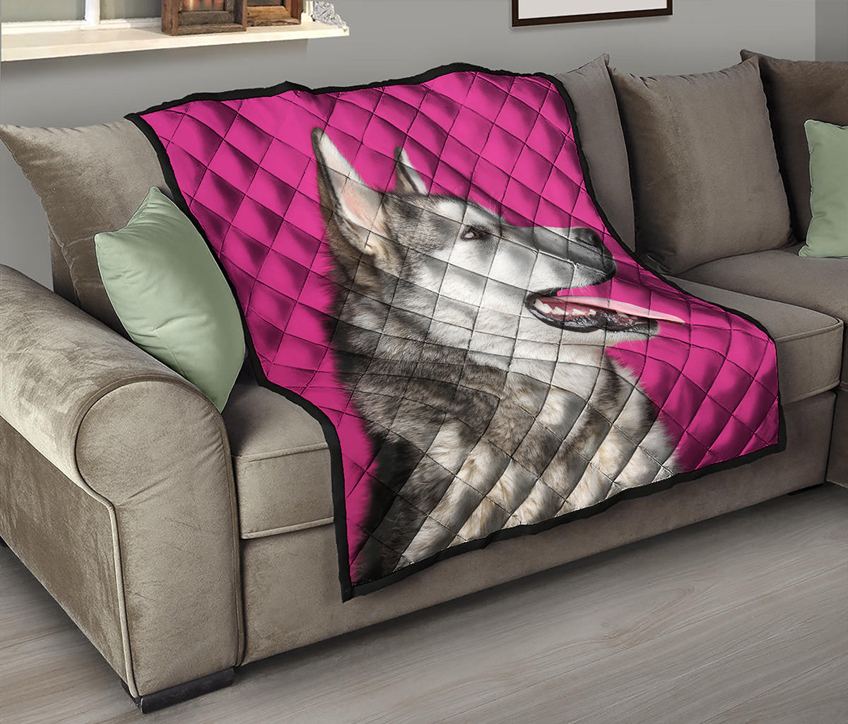 Cute Alaskan Malamute Print Quilt