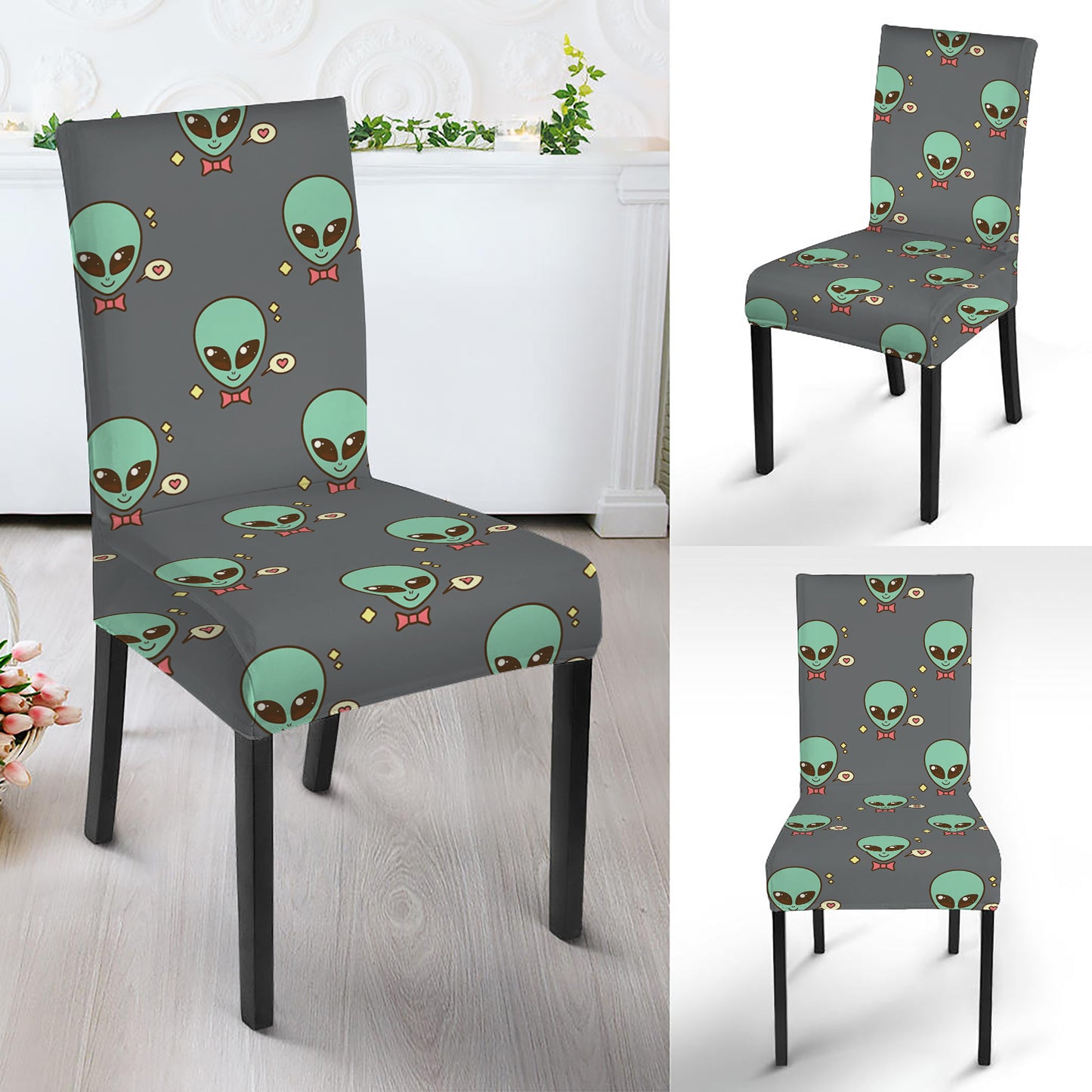 Cute Alien With Bow Tie Print Dining Chair Slipcover