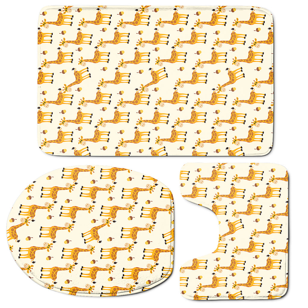 Cute Baby Giraffe Pattern Print 3 Piece Bath Mat Set