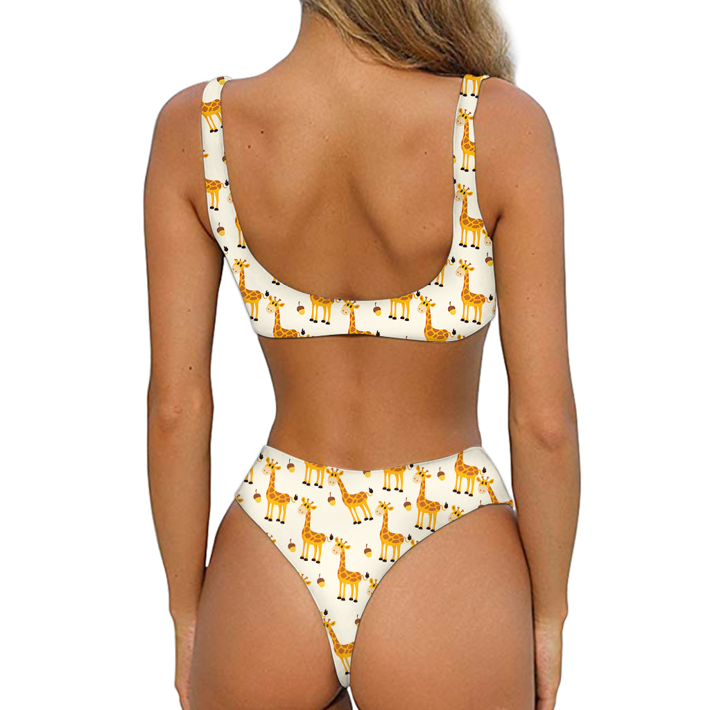 Cute Baby Giraffe Pattern Print Front Bow Tie Bikini