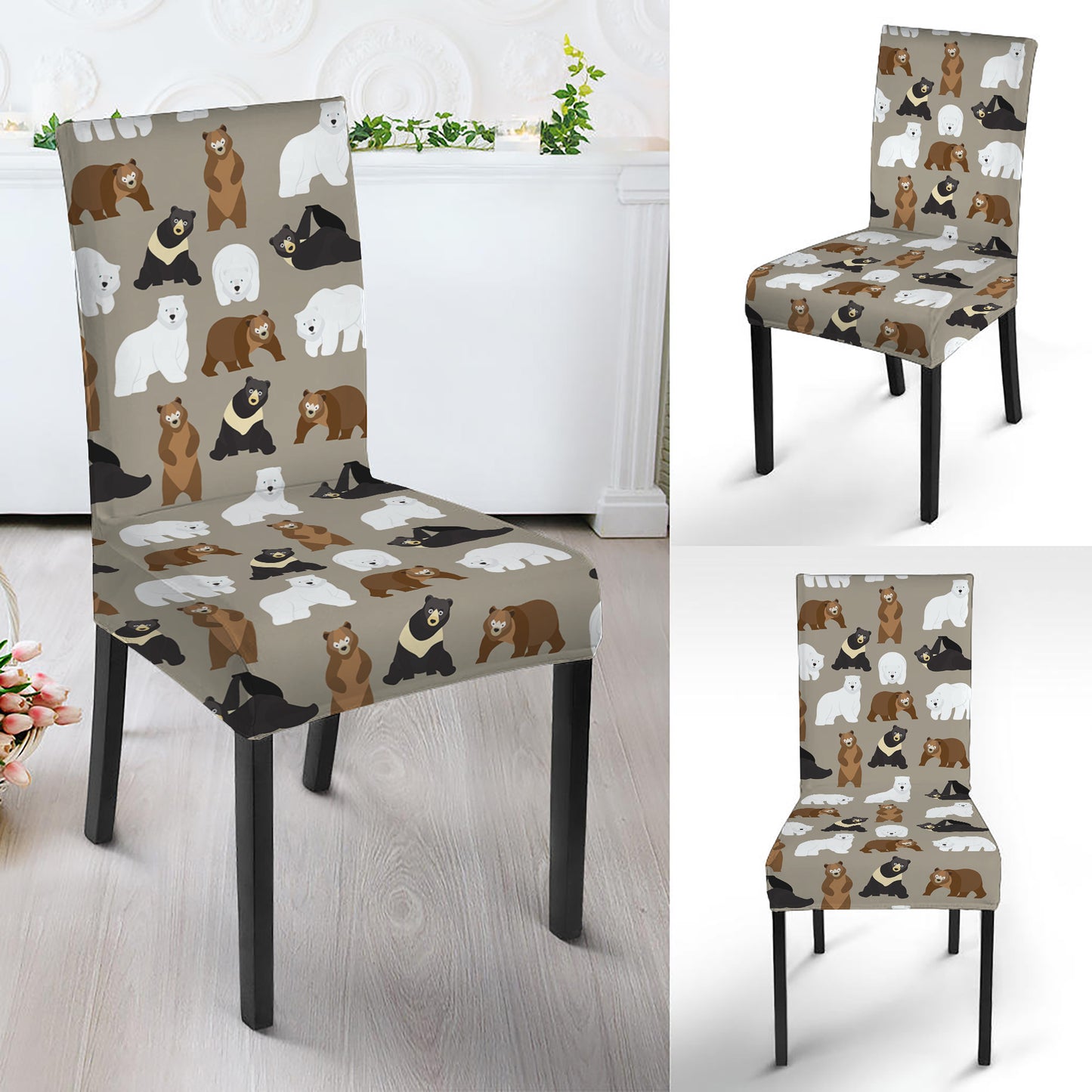 Cute Bear Pattern Print Dining Chair Slipcover