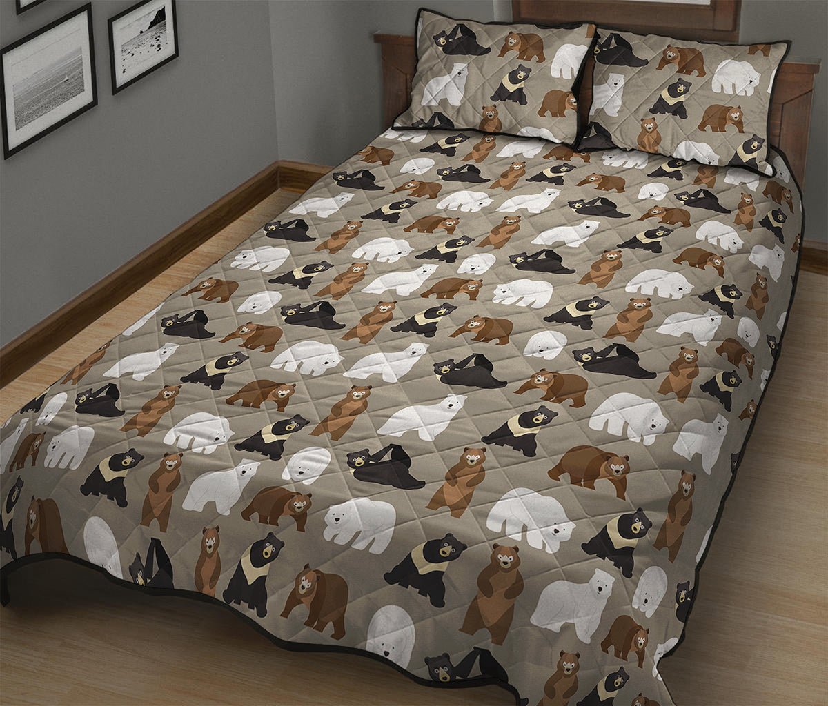 Cute Bear Pattern Print Quilt Bed Set