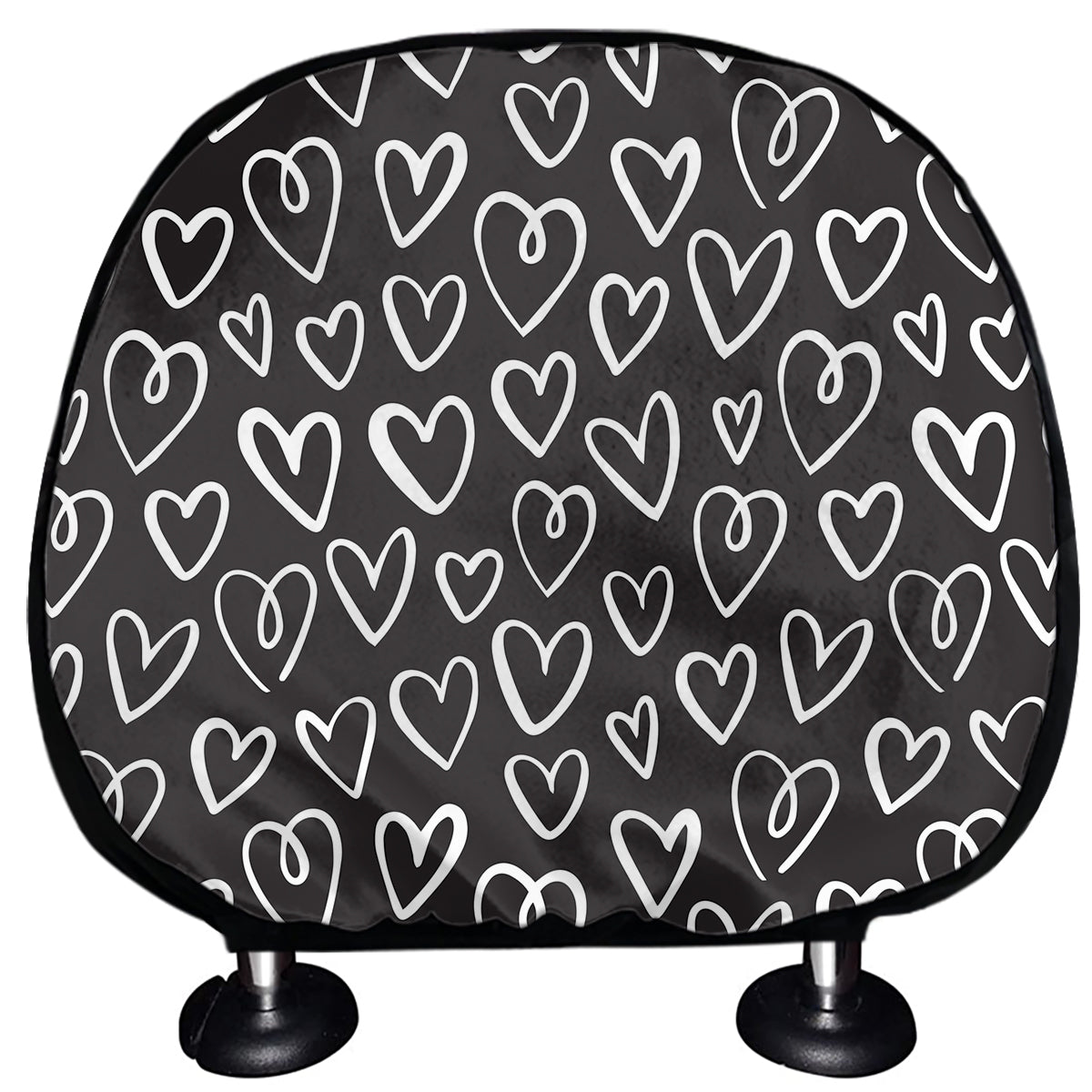 Cute Black And White Heart Pattern Print Car Headrest Covers