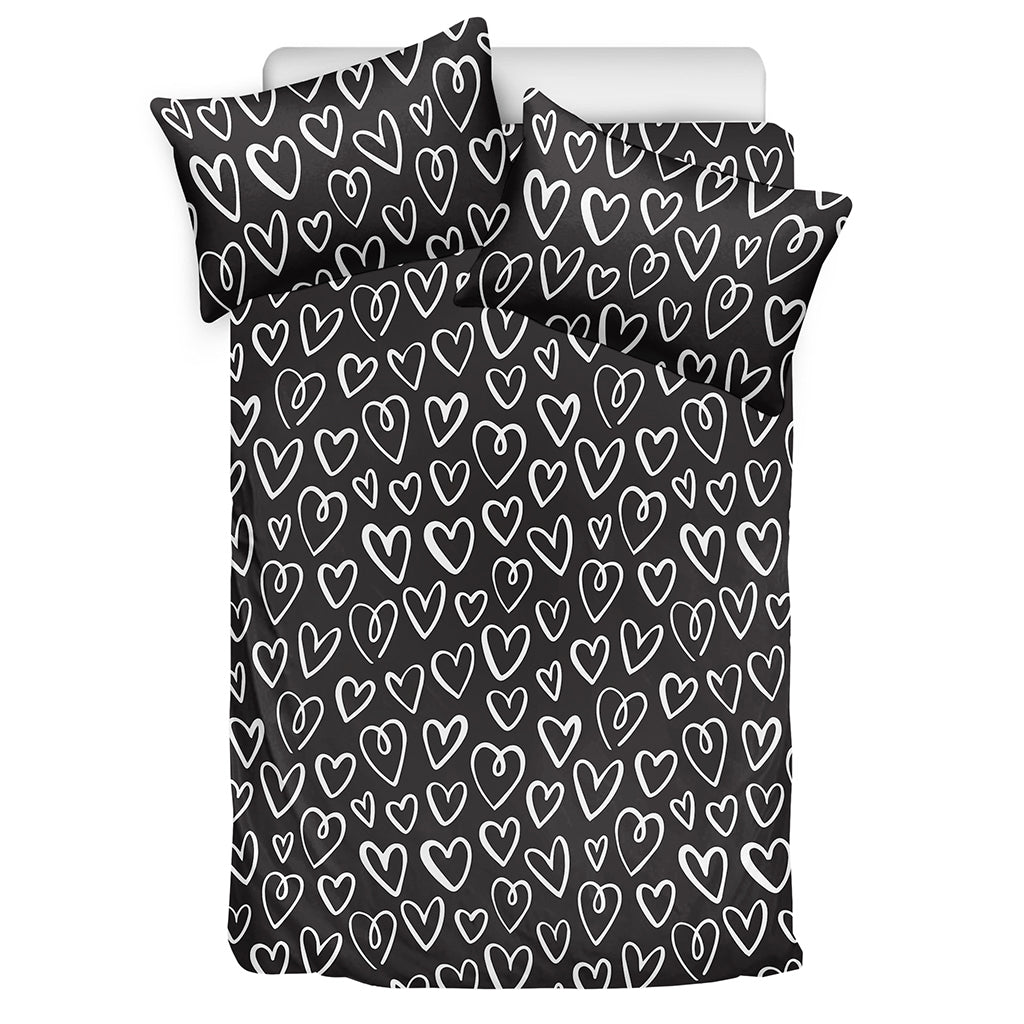Cute Black And White Heart Pattern Print Duvet Cover Bedding Set