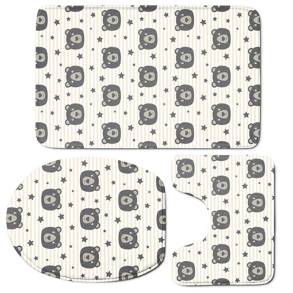 Cute Black Bear Pattern Print 3 Piece Bath Mat Set