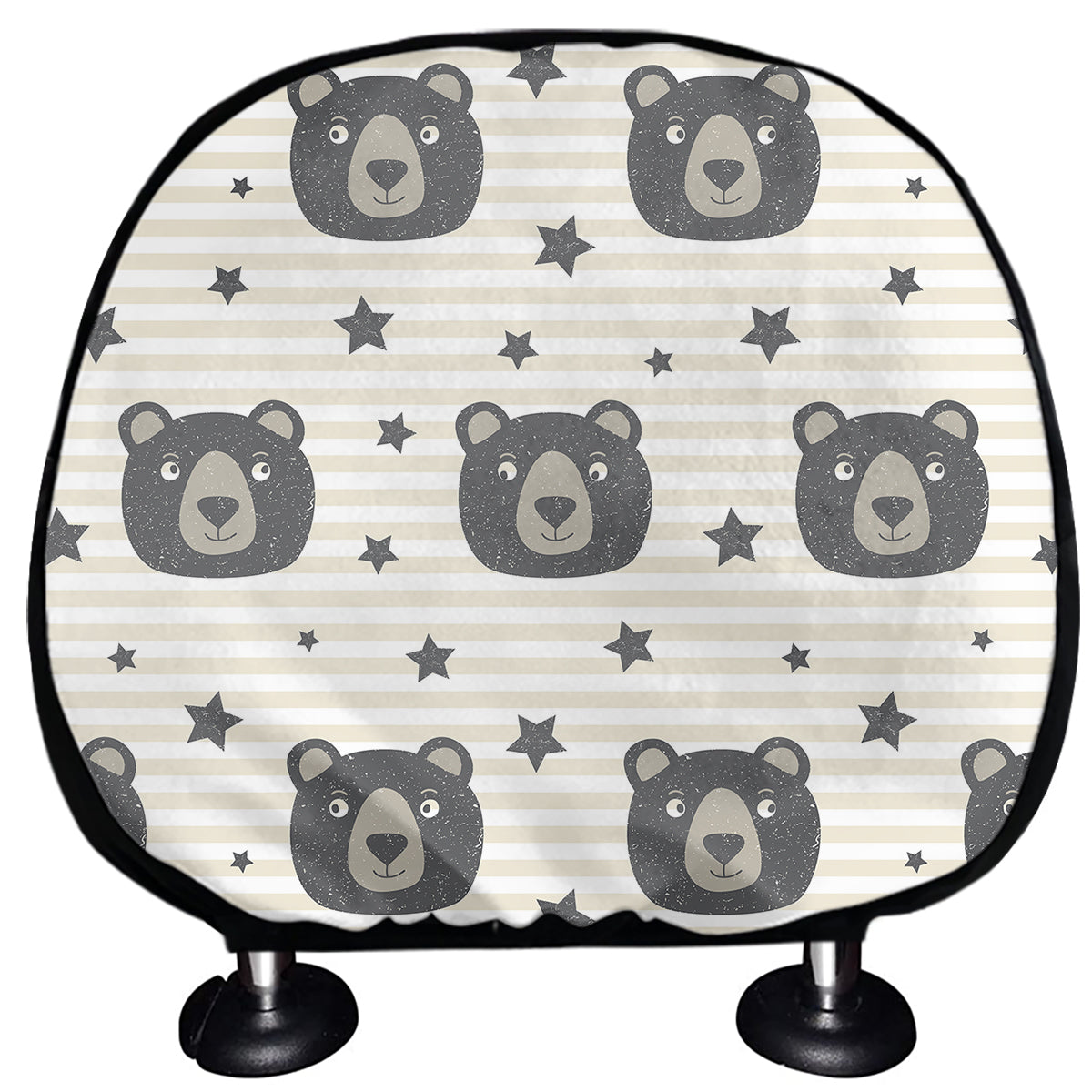 Cute Black Bear Pattern Print Car Headrest Covers