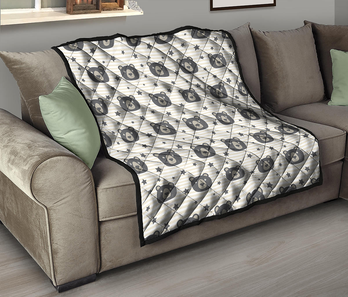 Cute Black Bear Pattern Print Quilt