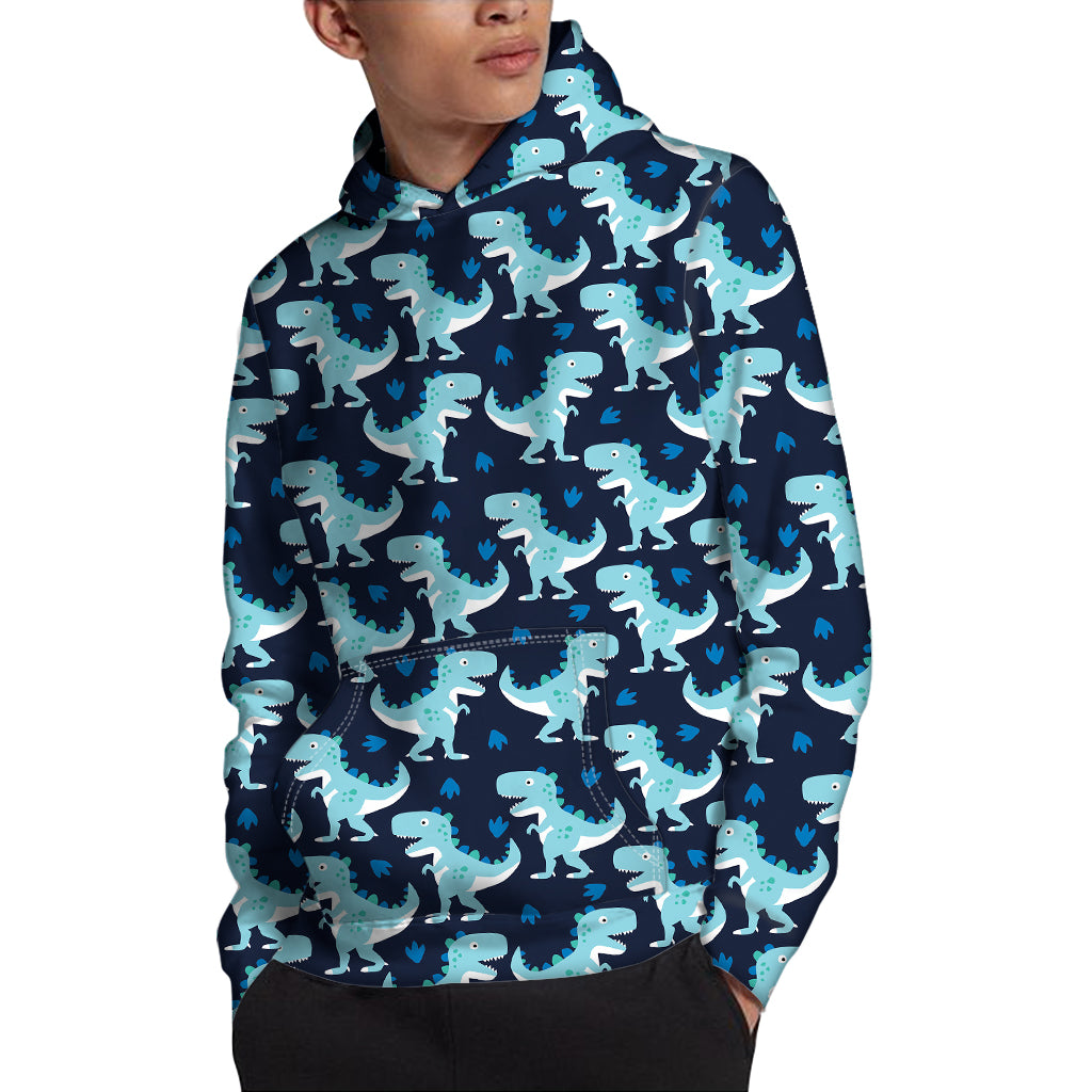 Cute Blue T-Rex Dinosaur Pattern Print Pullover Hoodie