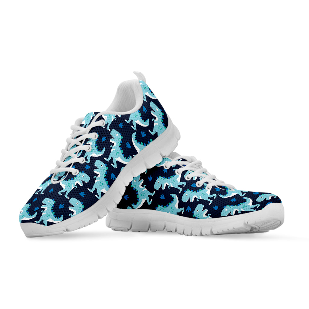 Cute Blue T-Rex Dinosaur Pattern Print White Sneakers