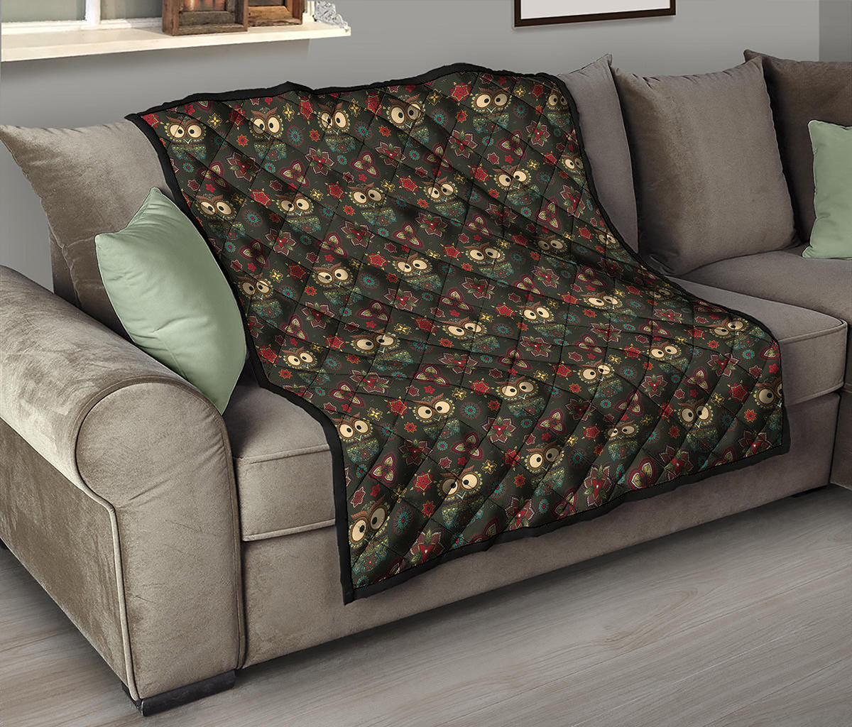Cute Boho Owl Pattern Print Quilt