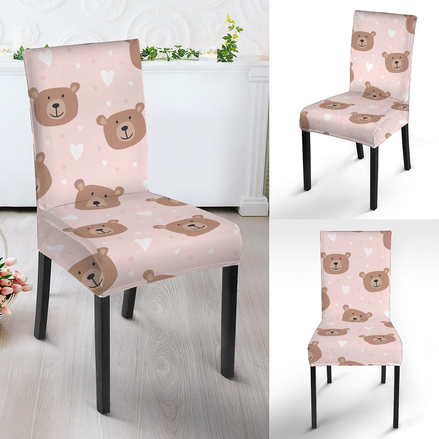 Cute Brown Bear Pattern Print Dining Chair Slipcover
