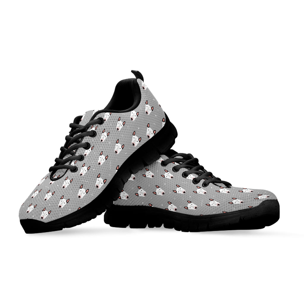 Cute Bull Terrier Faces Pattern Print Black Sneakers