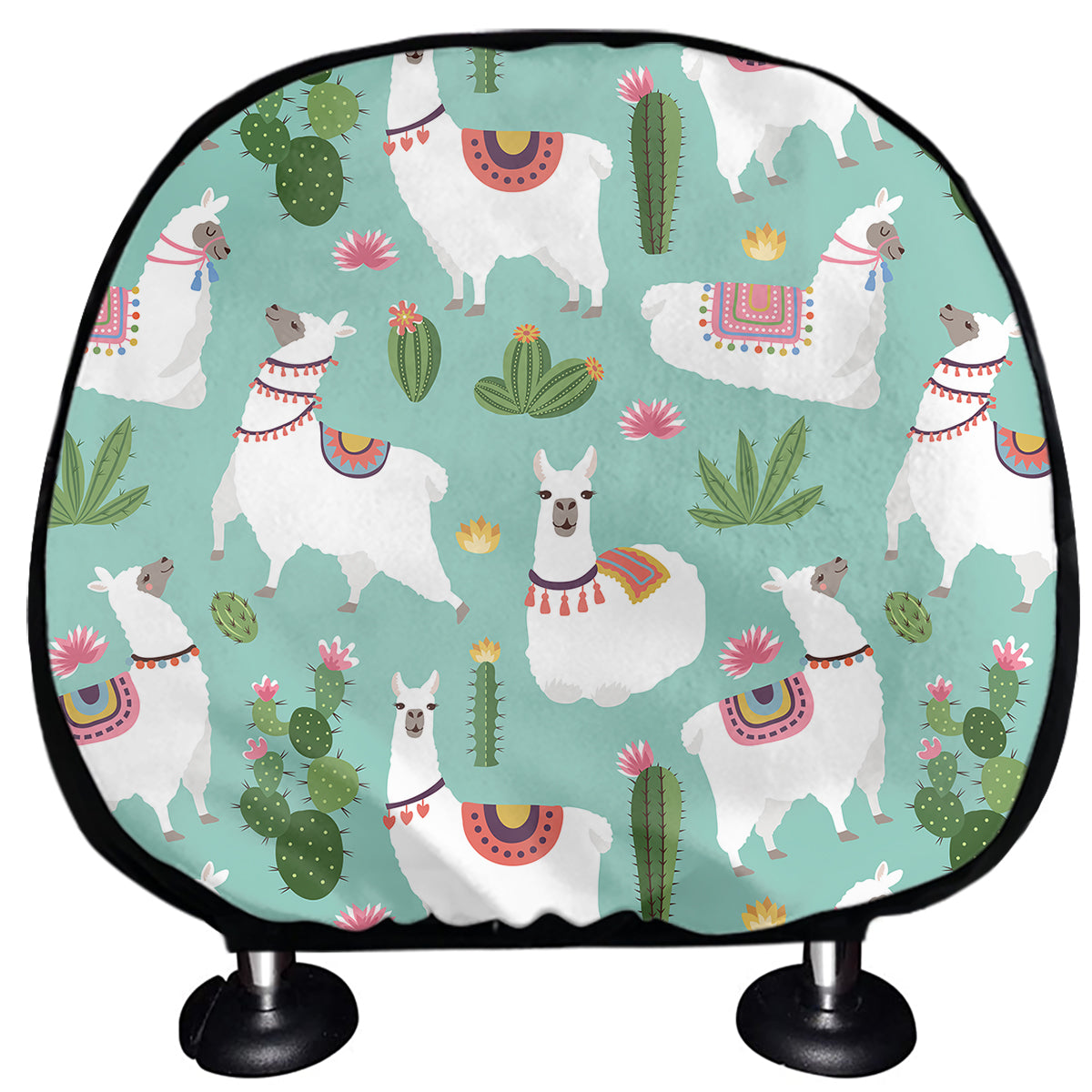 Cute Cactus And Llama Pattern Print Car Headrest Covers