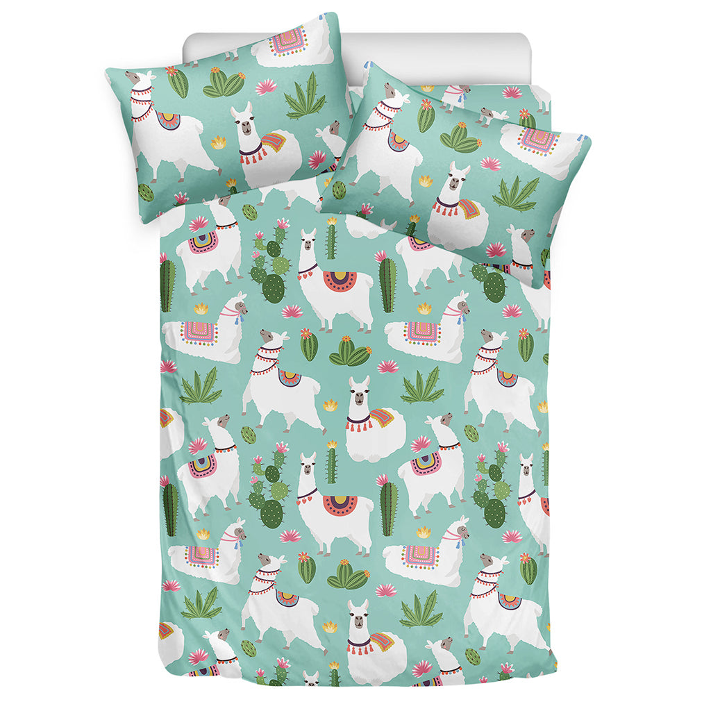 Cute Cactus And Llama Pattern Print Duvet Cover Bedding Set