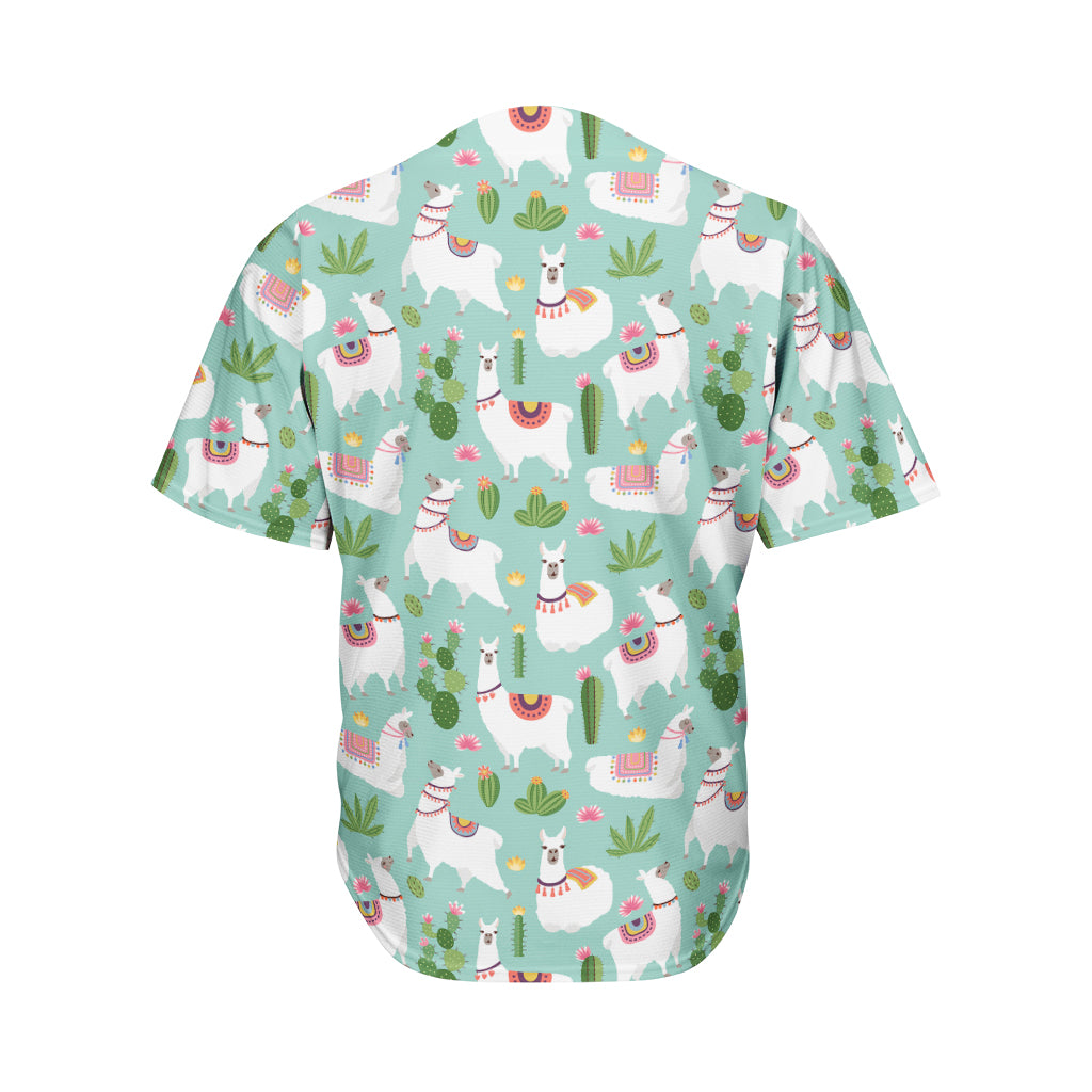 Cute Cactus And Llama Pattern Print Men's Baseball Jersey