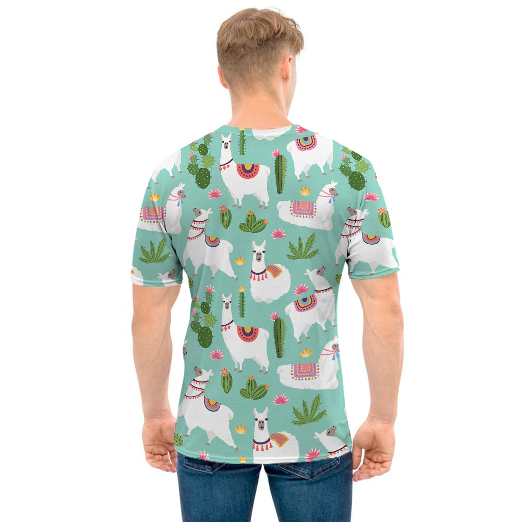 Cute Cactus And Llama Pattern Print Men's T-Shirt