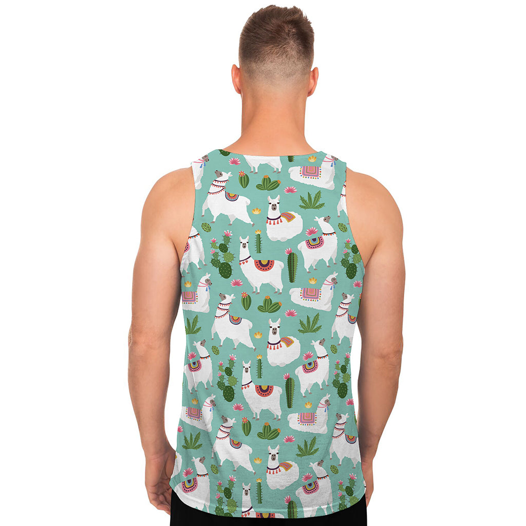 Cute Cactus And Llama Pattern Print Men's Tank Top