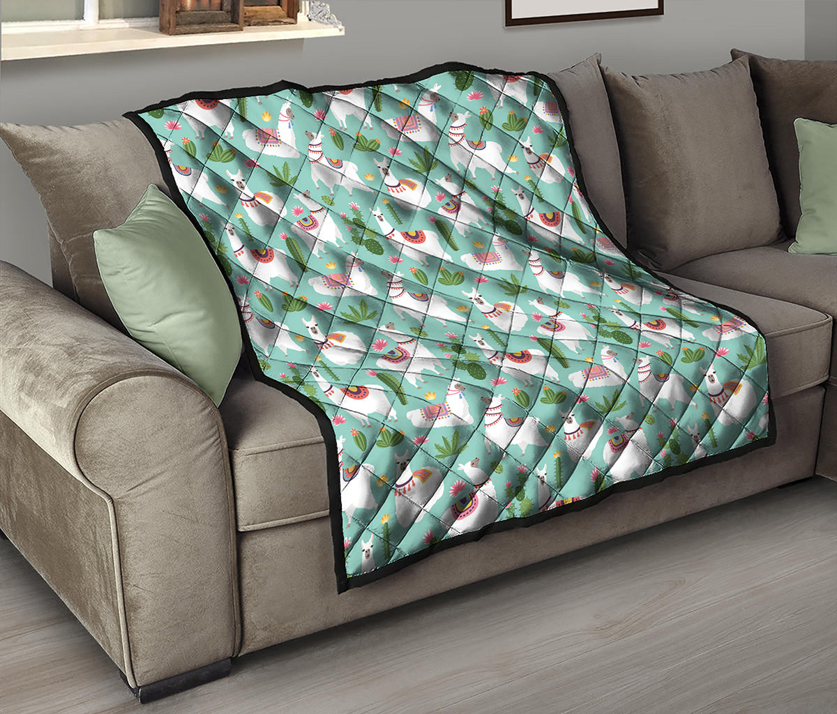Cute Cactus And Llama Pattern Print Quilt