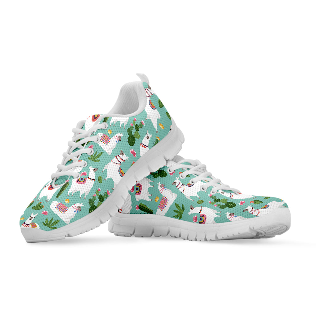 Cute Cactus And Llama Pattern Print White Sneakers