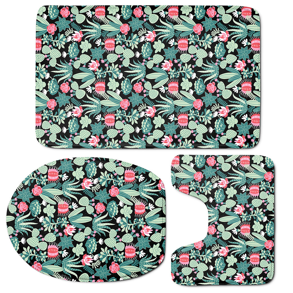 Cute Cactus And Succulent Print 3 Piece Bath Mat Set