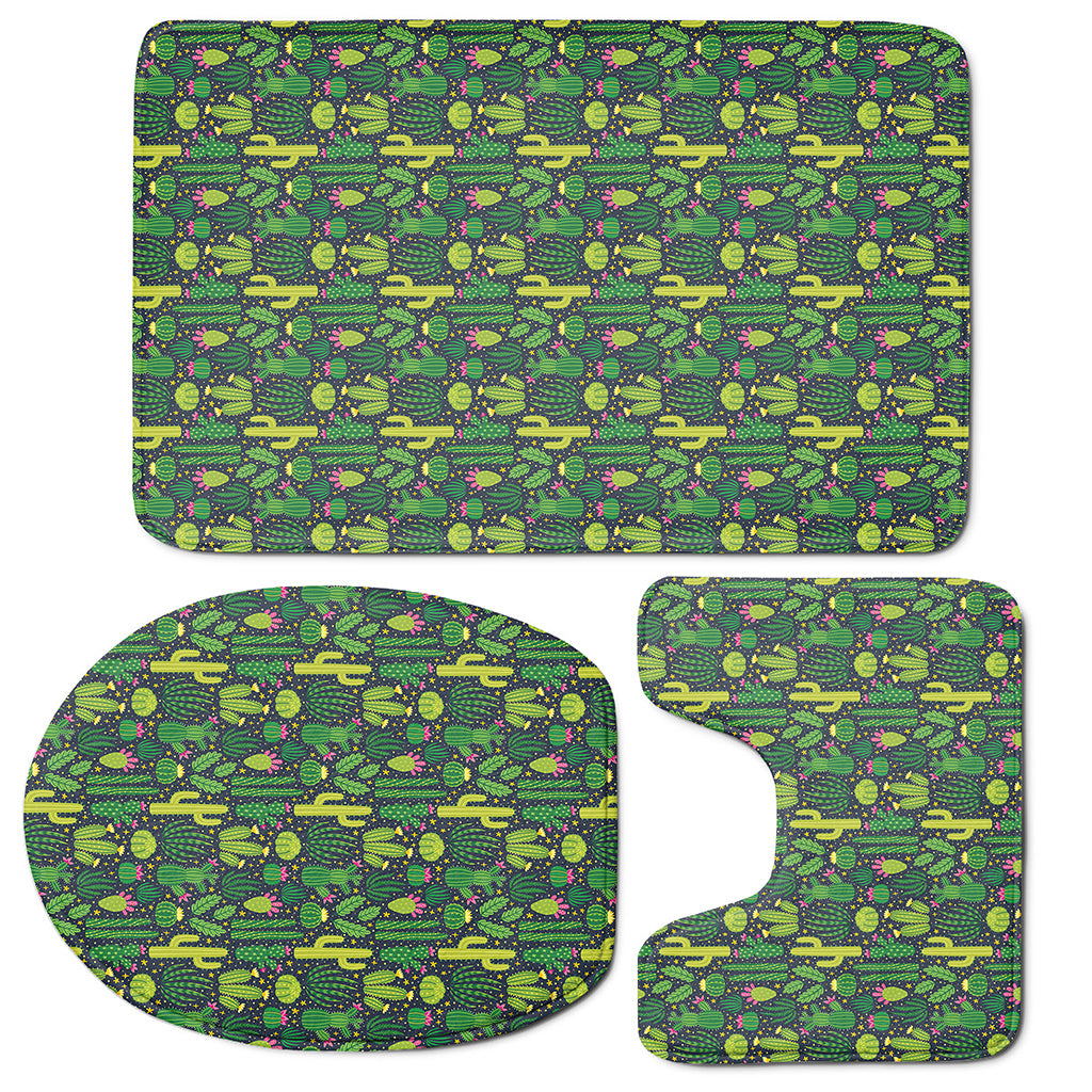 Cute Cactus Plant Pattern Print 3 Piece Bath Mat Set