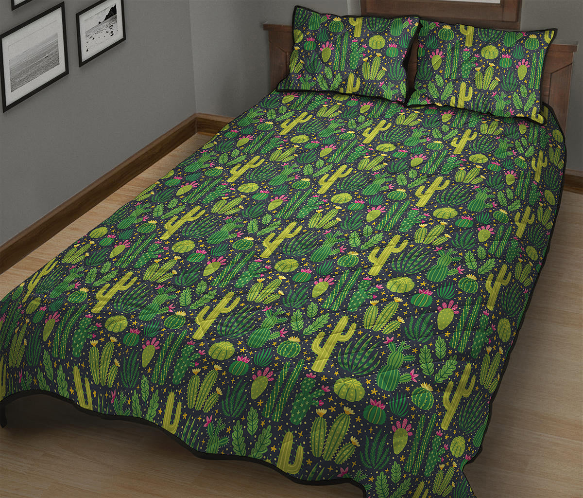 Cute Cactus Plant Pattern Print Quilt Bed Set
